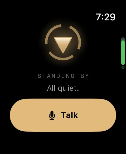 Friday on Apple Watch: standing by, with a Talk button