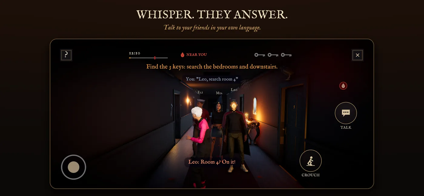 Sideways: whisper to your friends and they answer